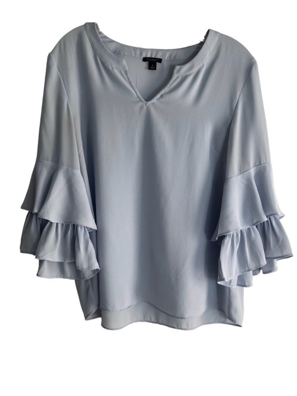 ANN TAYLOR Factory Ruffle Bell Sleeve Blouse in Baby Blue Size Medium